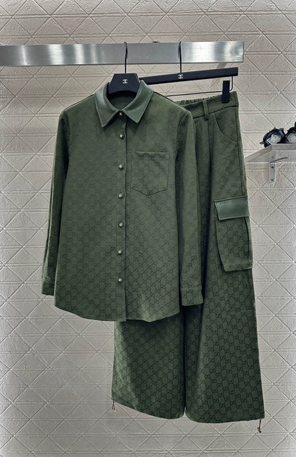 G 25 Leather jacquard shirt and trousers set