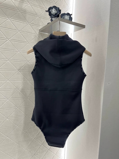 C 25 New Hooded Zipper One-piece Tankini Swimsuit