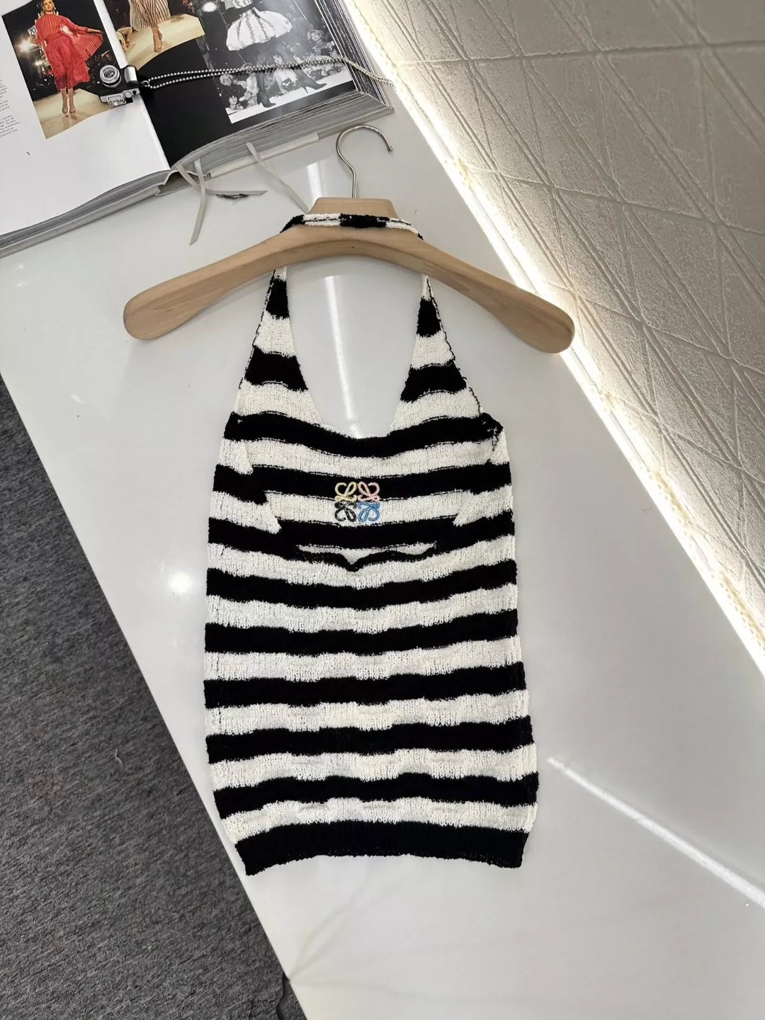 LO 25 Summer New Hanging neck striped knit undershirt