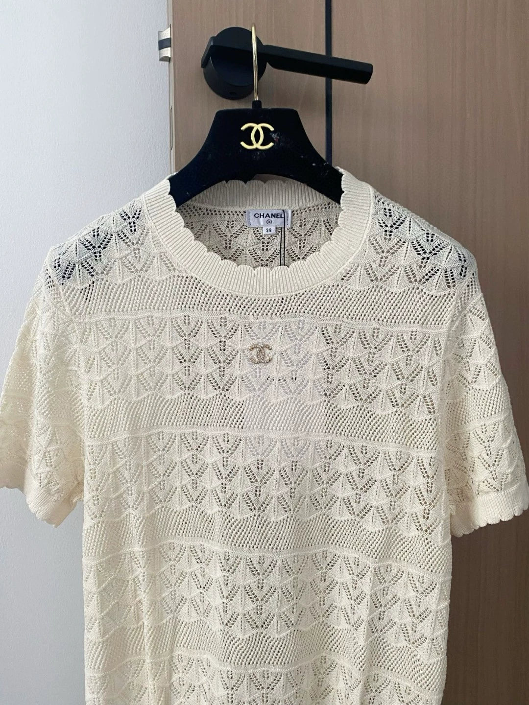 C 25 new hollow round neck short sleeve knitting