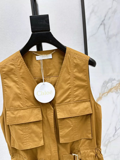 CHL 25 Spring and Summer New Temperament Workwear Pocket Vest Dresses