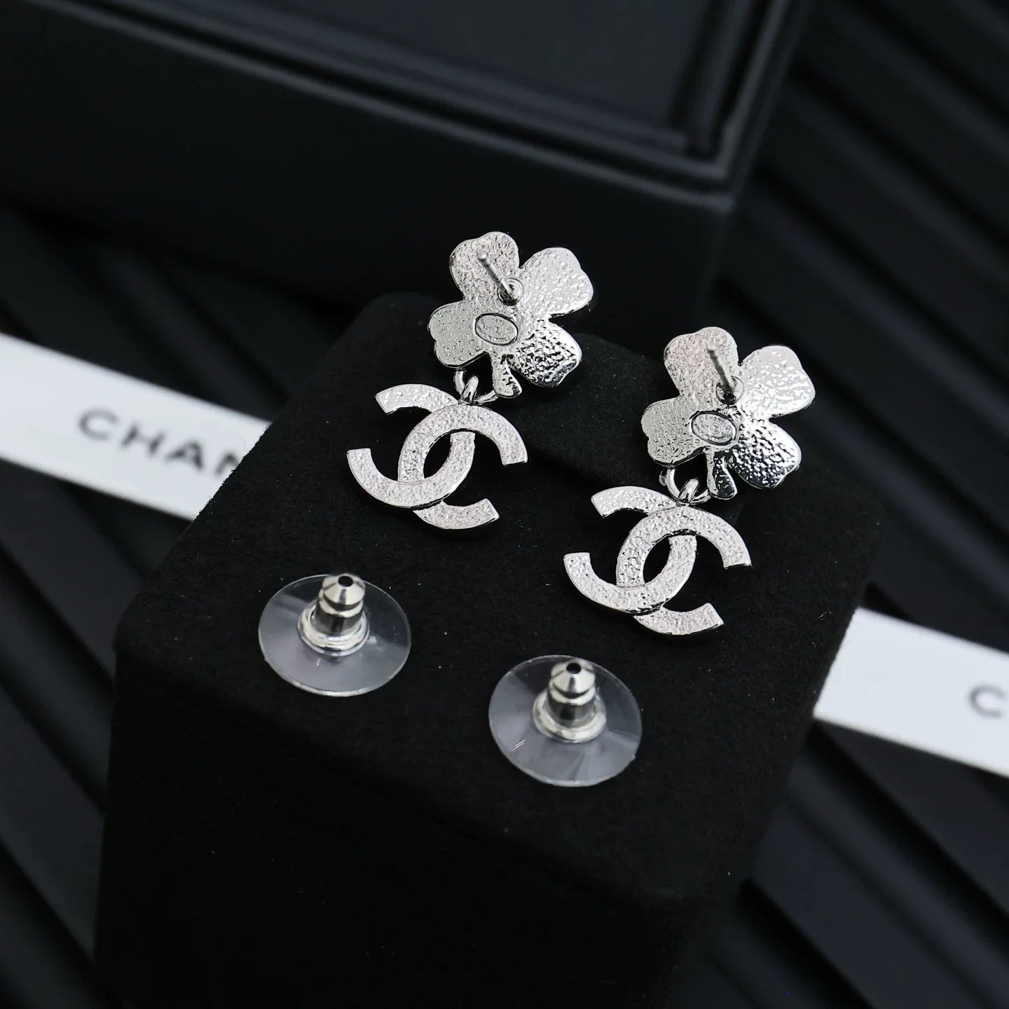 25 New Crystal Star Full Diamond Four-Leaf Clover Double C Pendant Earrings