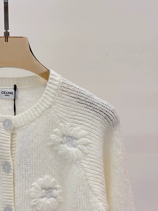 CE 25 Early Autumn New Round Neck Logo Embroidery Flower Three-Dimensional Jacquard Knitted Cardigan