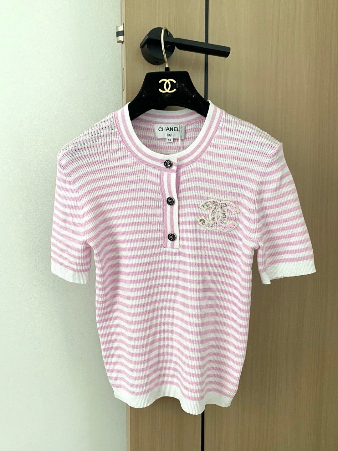 C 25 new stripes round neck short sleeve knit