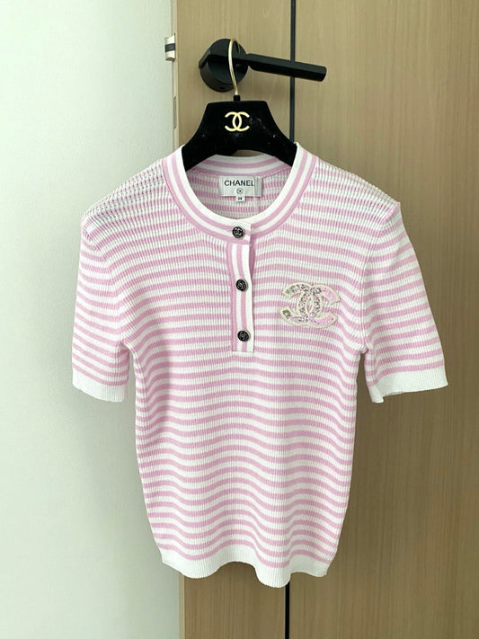 C 25 new stripes round neck short sleeve knit