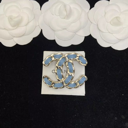 25 Summer new denim blue double C brooch