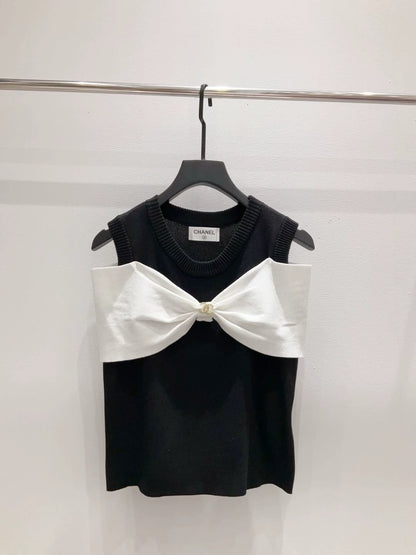 c 25 New Big Bow Metallic Logo Knit Crew Neck Sleeveless Tank Top