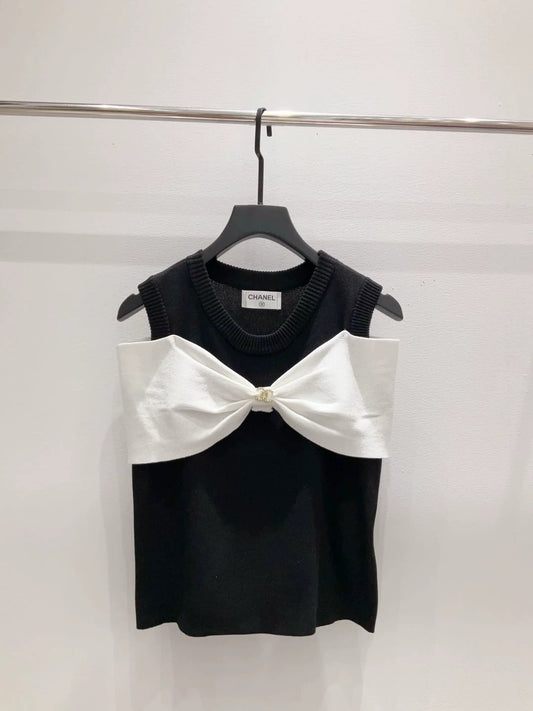 c 25 New Big Bow Metallic Logo Knit Crew Neck Sleeveless Tank Top