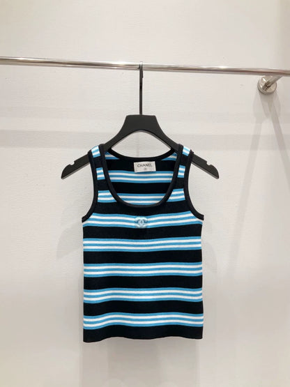 C 25 New Chest Logo Clashing Stripe Knit Vest