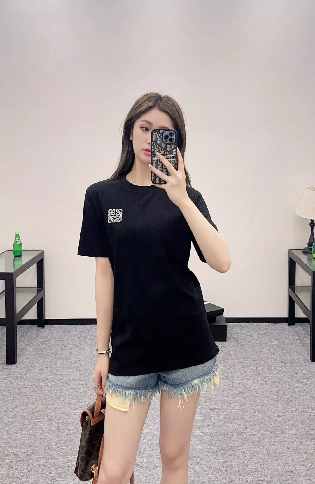 LO 25 Summer New Stapled beads totem round neck short sleeve T-shirt