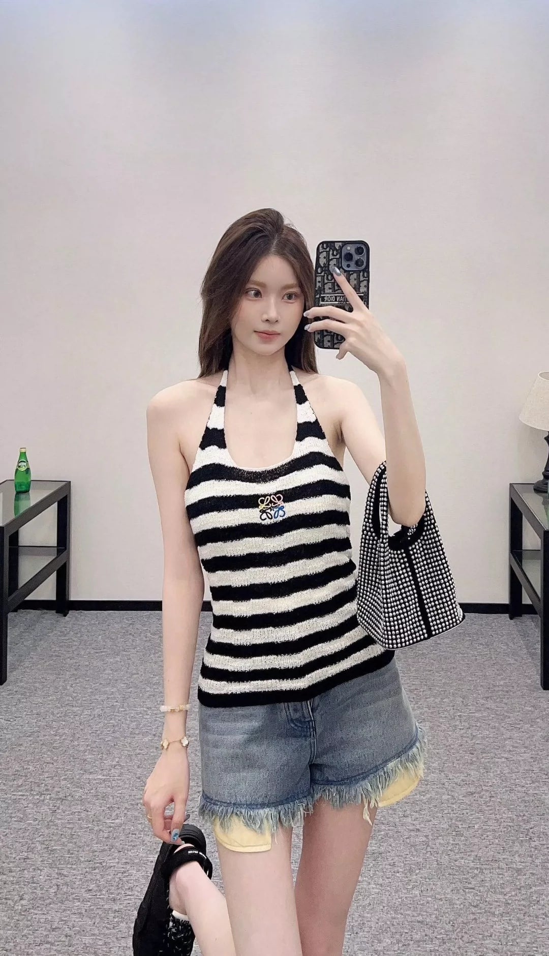LO 25 Summer New Hanging neck striped knit undershirt