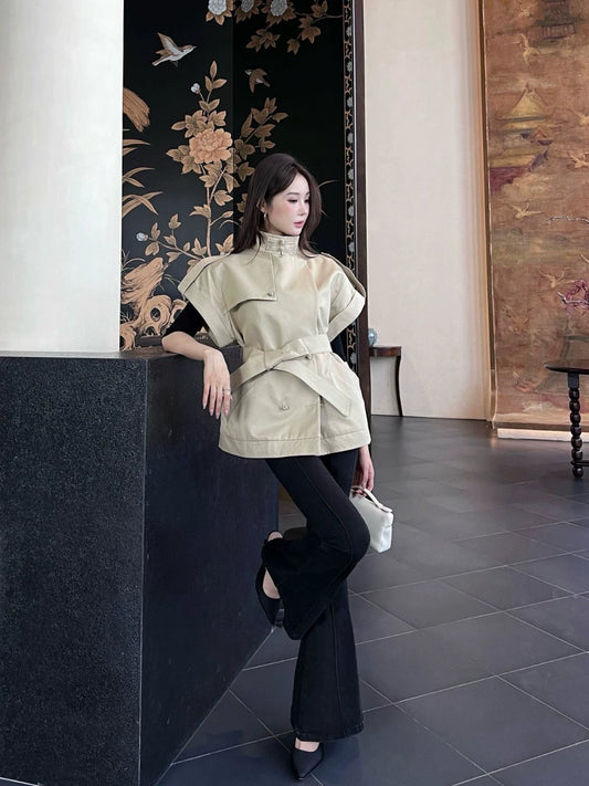 D 25 new stand-up collar small short trench coat