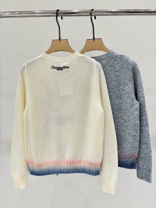 D 25 Spring and Summer New Round Neck Pine Branch Embroidery Jacquard Knitted Long Sleeve