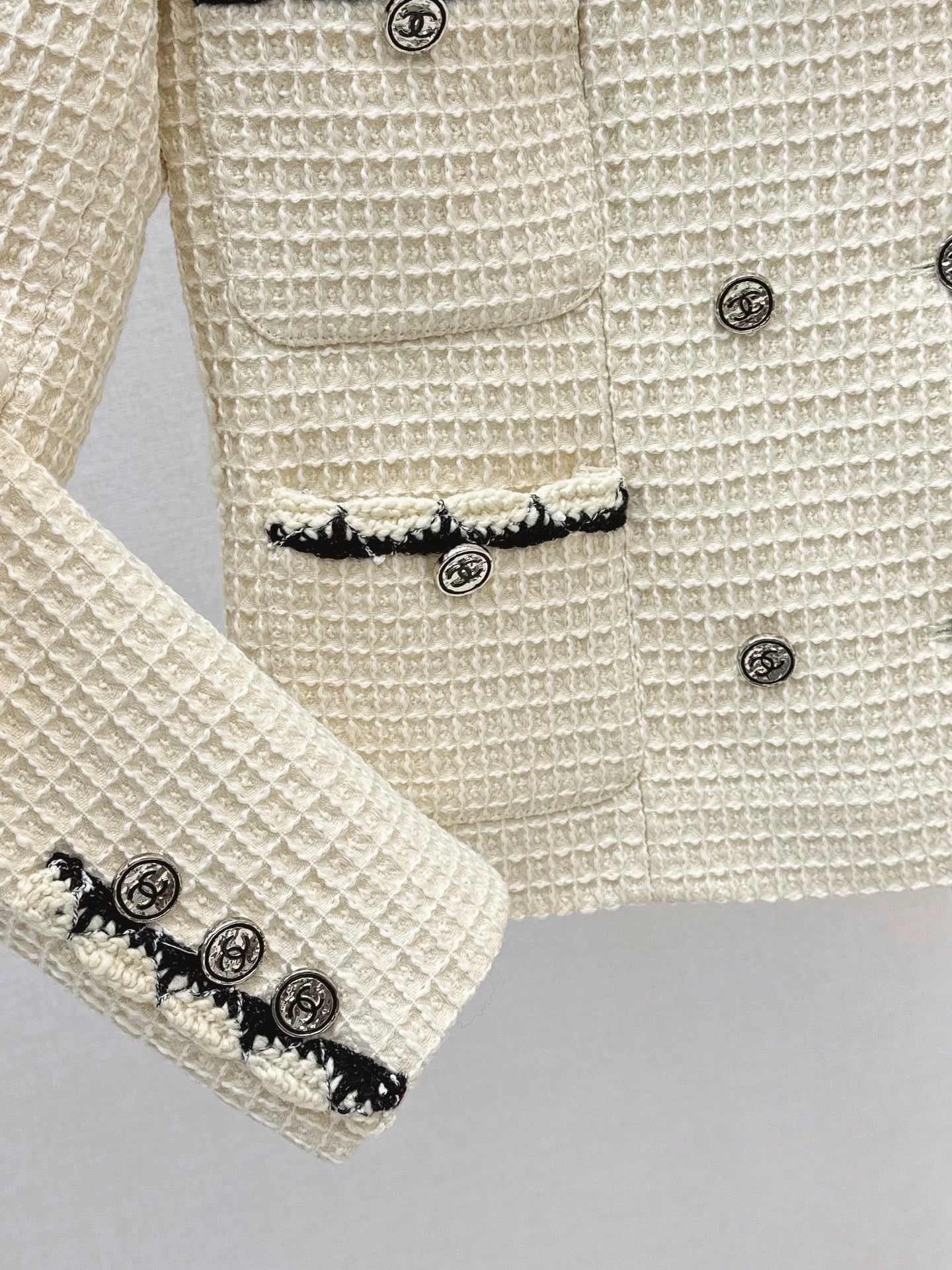 C 25 New double-breasted woven tape trim design stand collar jacket