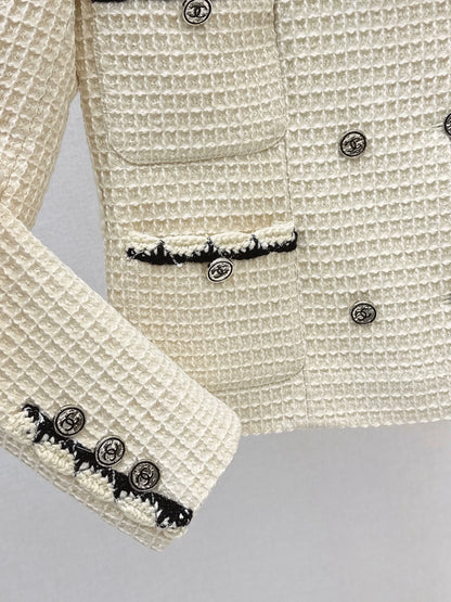 C 25 New double-breasted woven tape trim design stand collar jacket