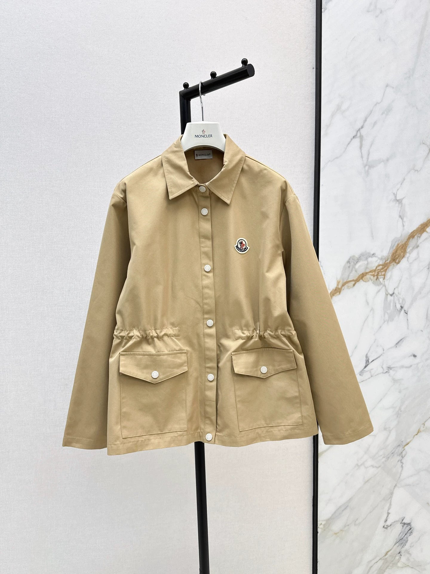Mon 25fw New style drawstring waist mid-length trench coat