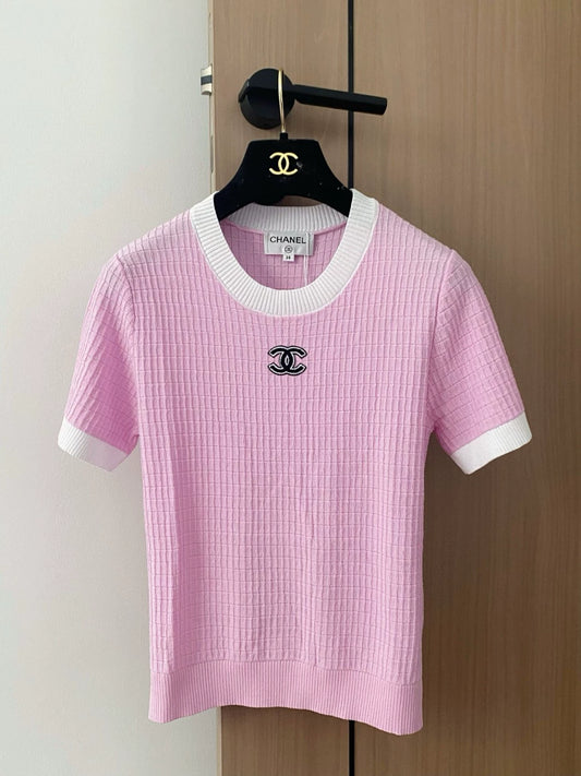 c 25 new color clashing round neck short sleeve knitting