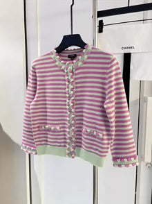 C 25 Colorful Jacquard Crew Neck Knit Cardigan