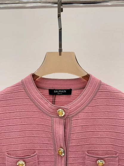 BA 25 Spring and Summer new V-neck irregular metal button simple casual knitted cardigan