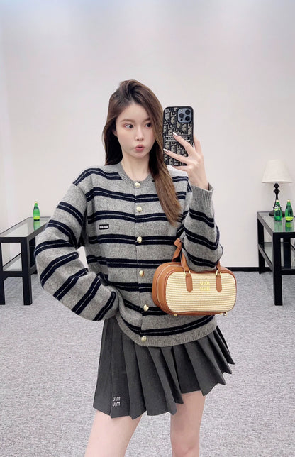 Mi 25 striped knitted long-sleeved cardigan