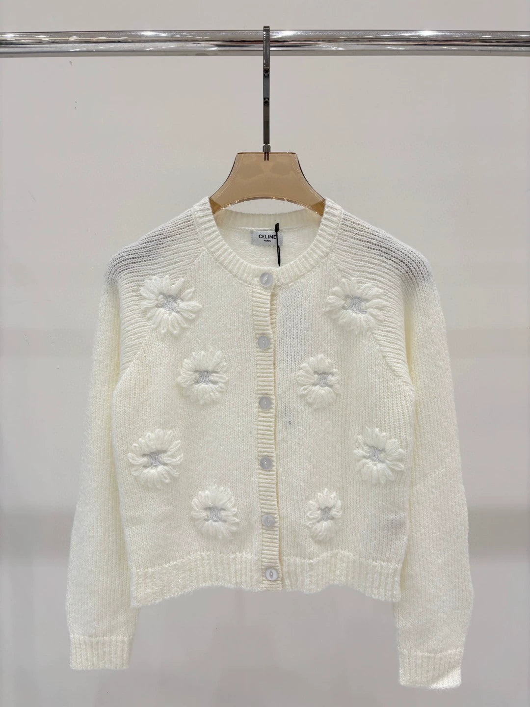 CE 25 Early Autumn New Round Neck Logo Embroidery Flower Three-Dimensional Jacquard Knitted Cardigan