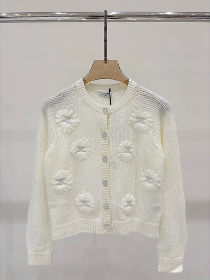CE 25 Early Autumn New Round Neck Logo Embroidery Flower Three-Dimensional Jacquard Knitted Cardigan
