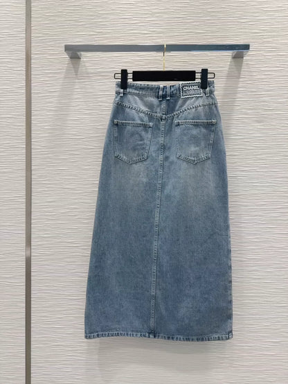 C 25 New Embroidered Mid-Length Denim Half Skirt
