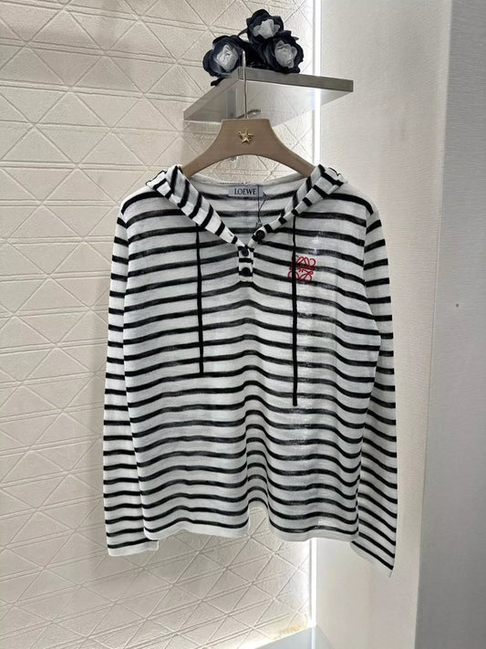 LO 25 spring and summer new Hooded striped knit sun top