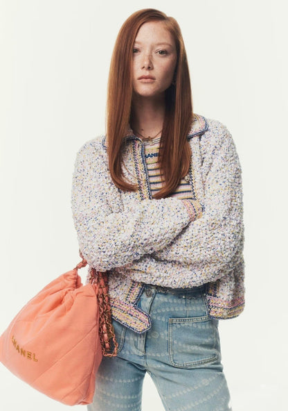 C 25 Collar colored dot sweater cardigan