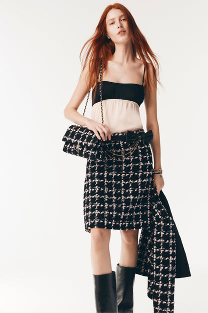 C 25 New style positioning plaid woven short jacket + A-line skirt set🖤