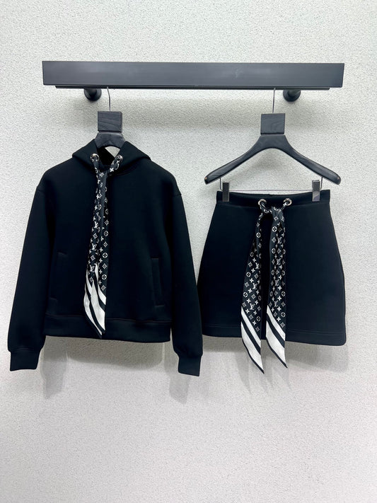 L 25 Hooded silk scarf sweatshirt skirt set