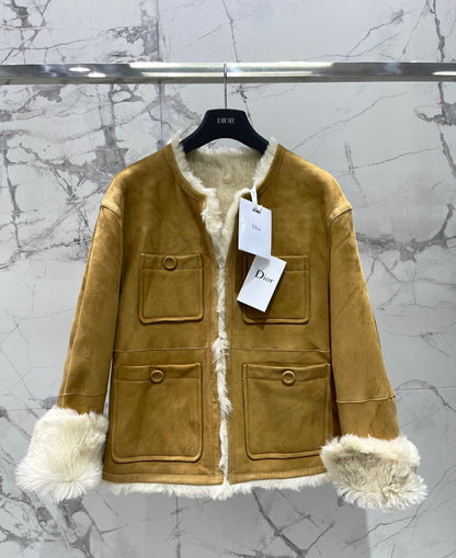 Di 25Fw Zipper wool leather short jacket