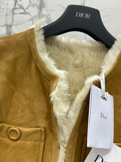 Di 25Fw Zipper wool leather short jacket