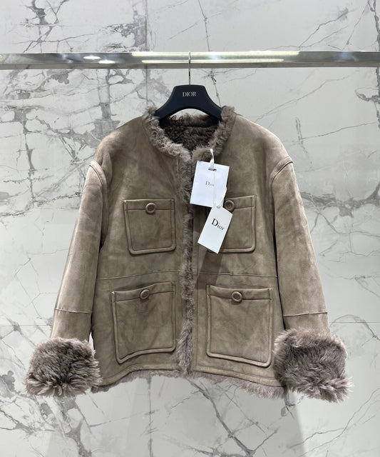 Di 25Fw Zipper wool leather short jacket