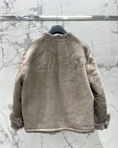 Di 25Fw Zipper wool leather short jacket