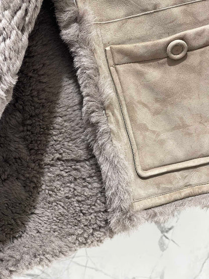 Di 25Fw Zipper wool leather short jacket