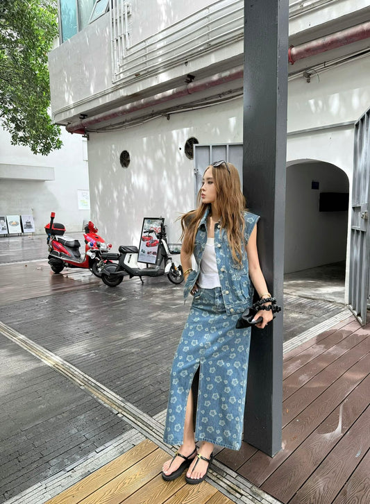 C 25SS new stylish denim long skirt