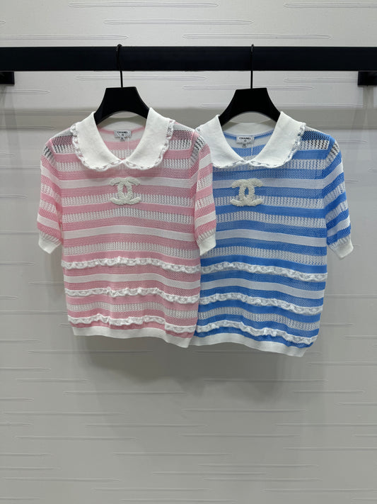 C 2025 Spring/Summer Lace Collar Knit Short Sleeve!