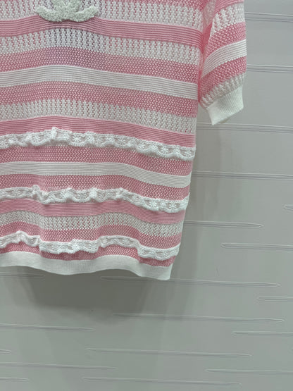 C 2025 Spring/Summer Lace Collar Knit Short Sleeve!