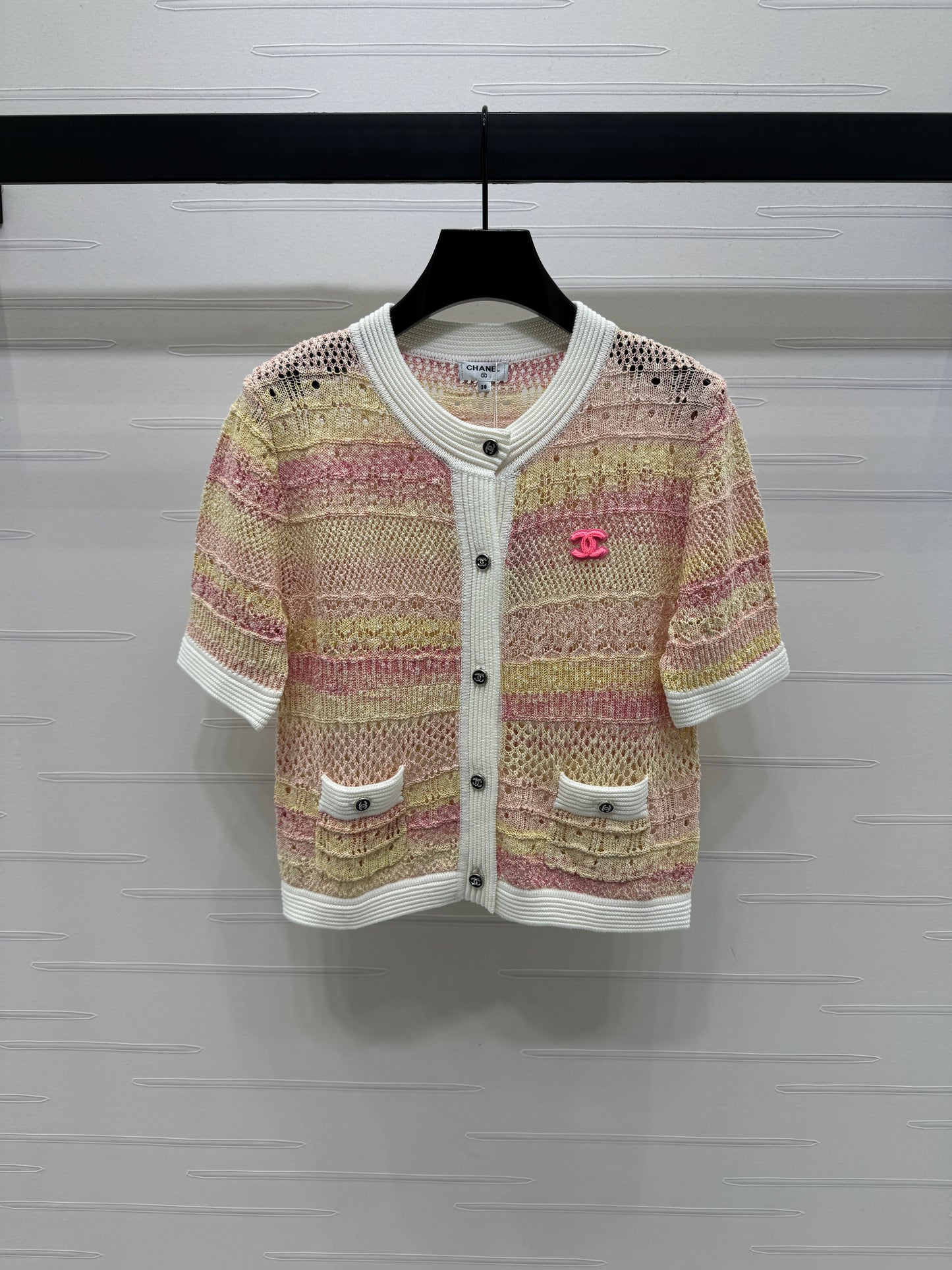 C Spring/Summer 25 Gradient color knit short sleeve cardigan