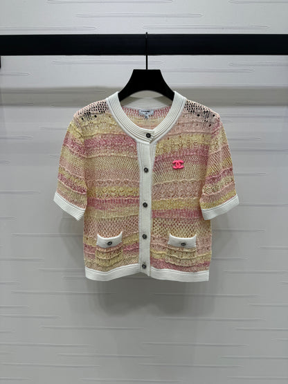 C Spring/Summer 25 Gradient color knit short sleeve cardigan