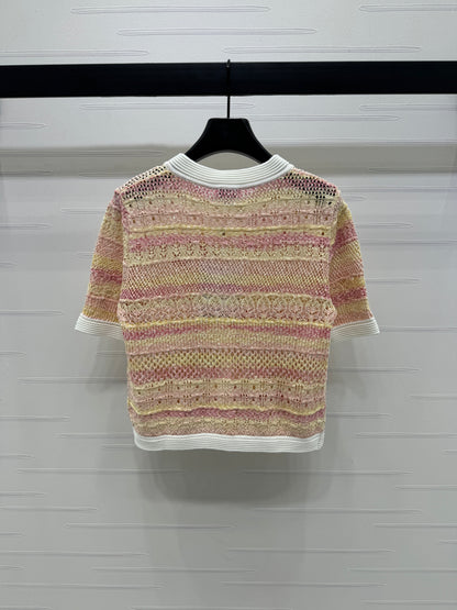 C Spring/Summer 25 Gradient color knit short sleeve cardigan