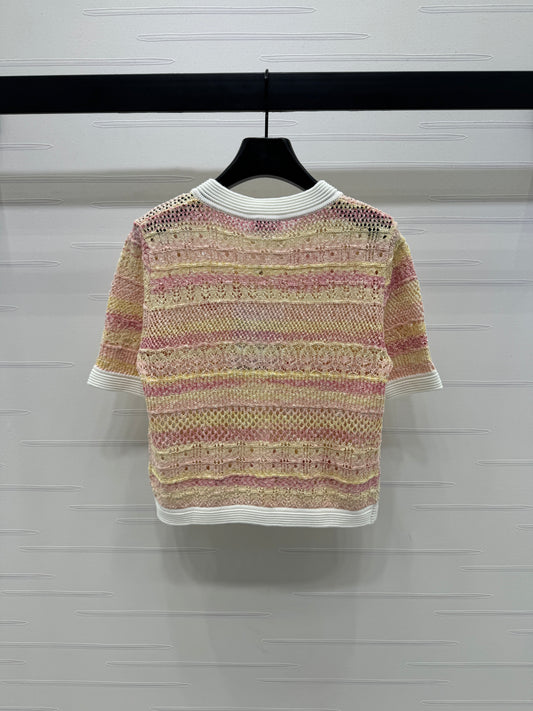 C Spring/Summer 25 Gradient color knit short sleeve cardigan