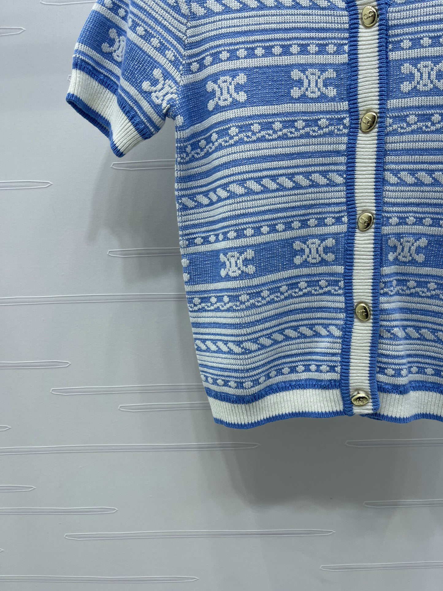CE 25 Early Fall Arc de Triomphe Pattern Knitted Short Sleeve Cardigan