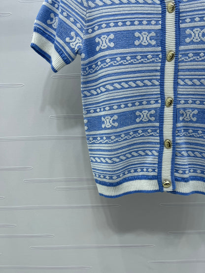 CE 25 Early Fall Arc de Triomphe Pattern Knitted Short Sleeve Cardigan