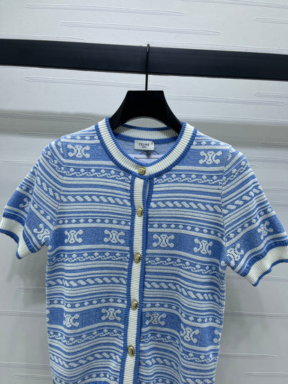 CE 25 Early Fall Arc de Triomphe Pattern Knitted Short Sleeve Cardigan