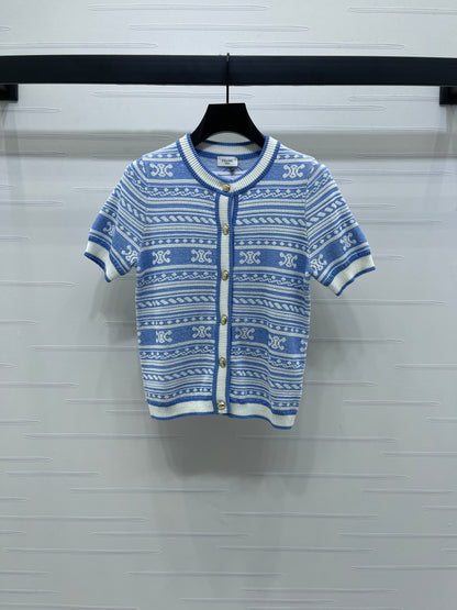 CE 25 Early Fall Arc de Triomphe Pattern Knitted Short Sleeve Cardigan