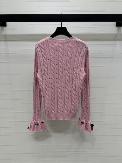 V 25 Early Fall Braided Knitted Pullover Long Sleeve Sweater