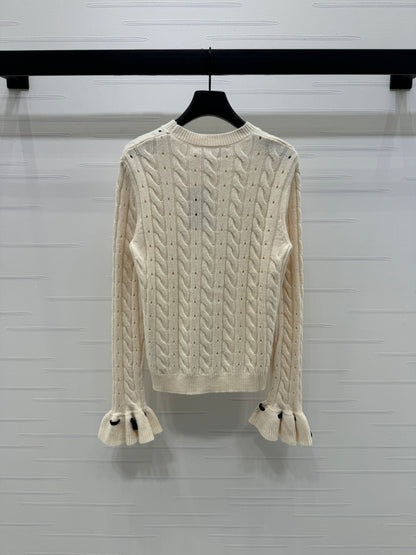 V 25 Early Fall Braided Knitted Pullover Long Sleeve Sweater