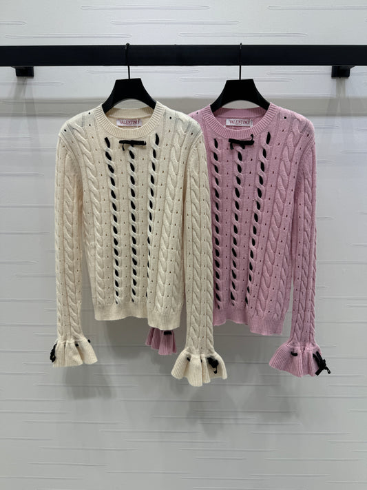 V 25 Early Fall Braided Knitted Pullover Long Sleeve Sweater